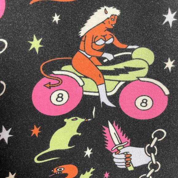 Nooworks Muscle Tee Mean Machine Print Size Large Motorcycle Rat Devil Lady - Picture 8 of 10